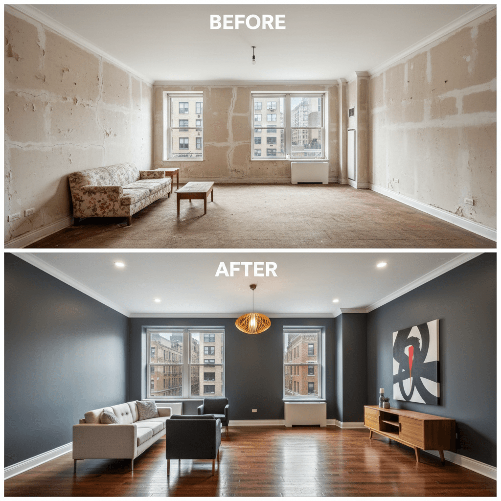 Full apartment renovation before and after