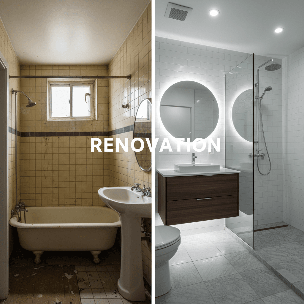 Bathroom before and after renovation